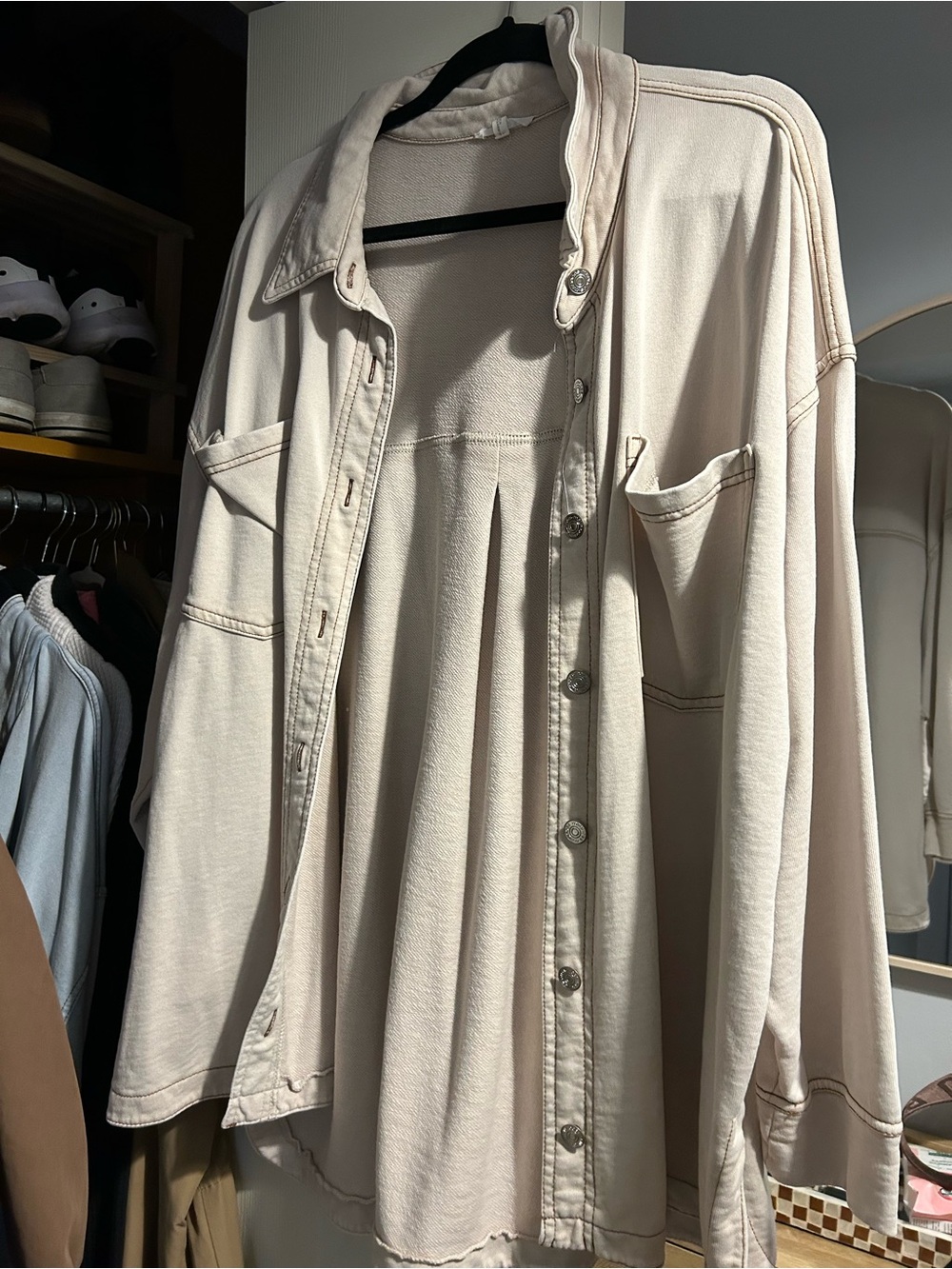 Maurices Cream Oversized Button-Front Jean Jacket